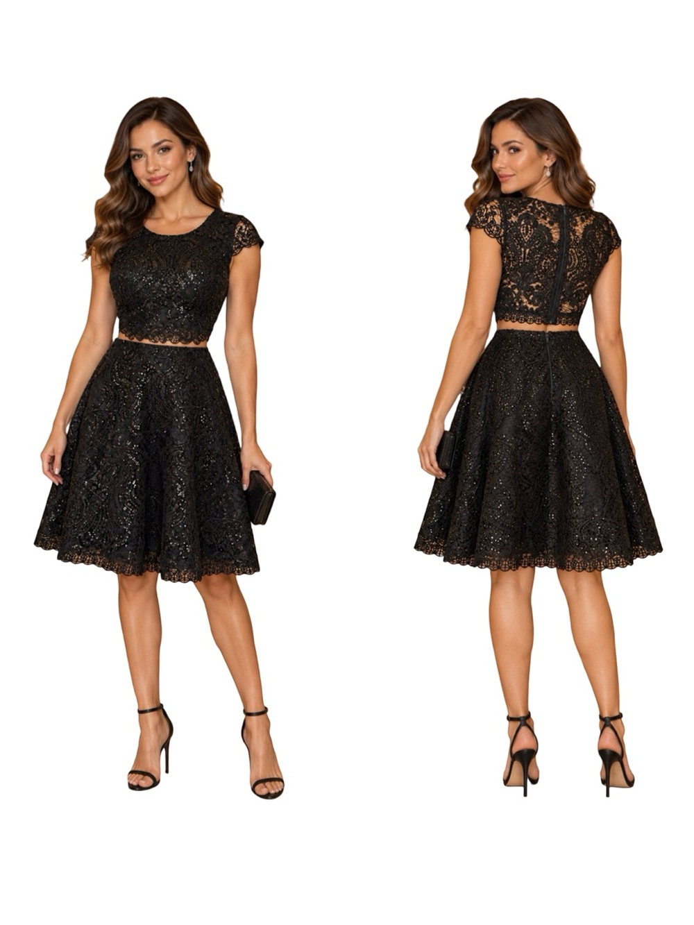 NWT Macy Black Sequin Lace Mini cutout Dress 7 S Whimsigoth Coquette Semi Formal